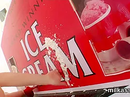 Naughty Lesbians Fill Up Their Massive Asses With Milk