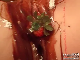 Hot lesbo teen babes eating chocolate